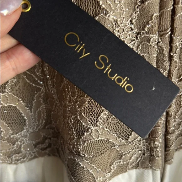 City Studio Lace and Tulle Ruffle Hem Fancy  Dress - Tan and Cream::NWT - Picture 9 of 10